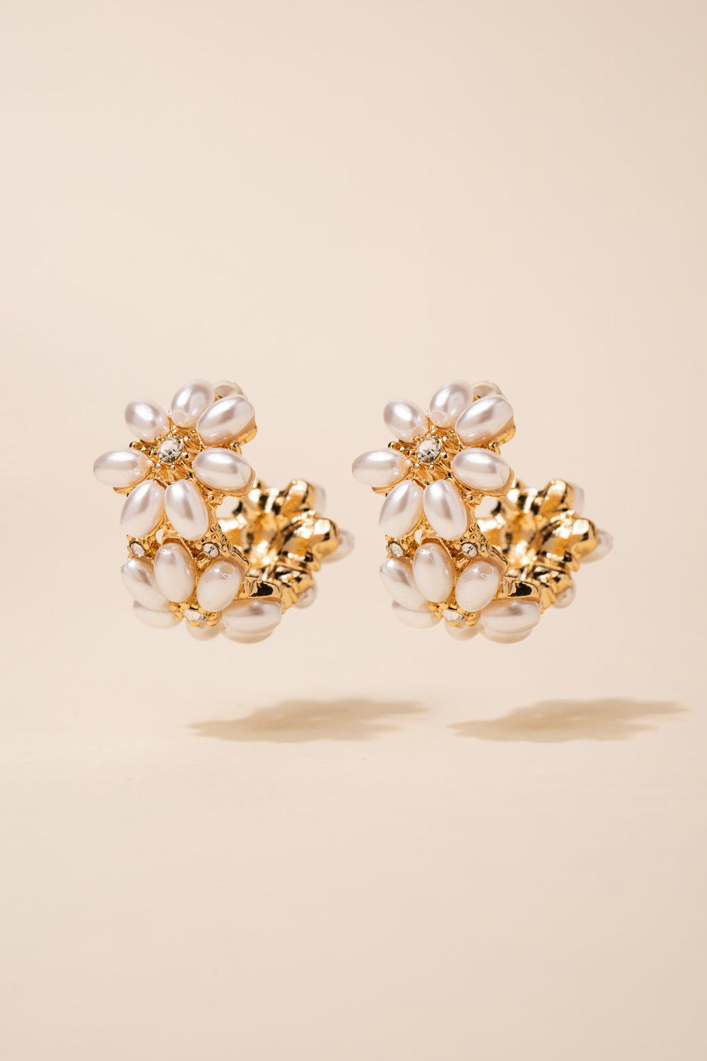 Della Floral Pearl Cluster Open Hoop Earrings | Cream