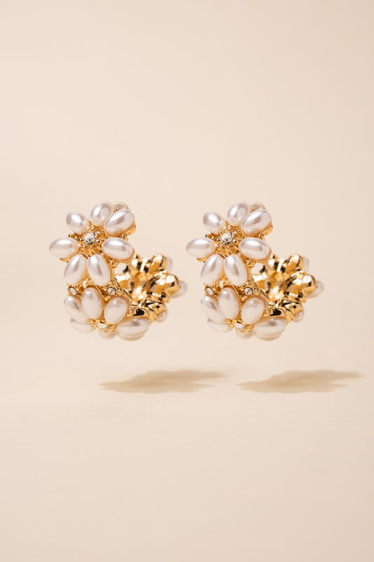 Della Floral Pearl Cluster Open Hoop Earrings | Cream