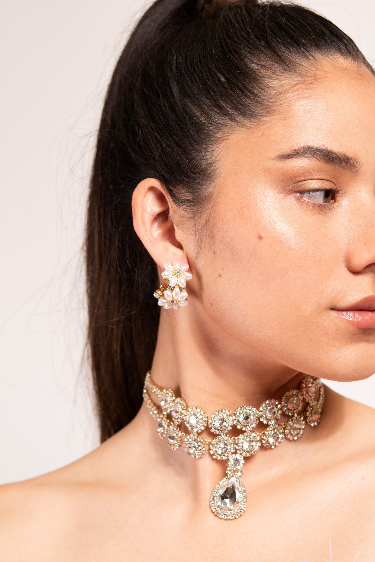 Della Floral Pearl Cluster Open Hoop Earrings