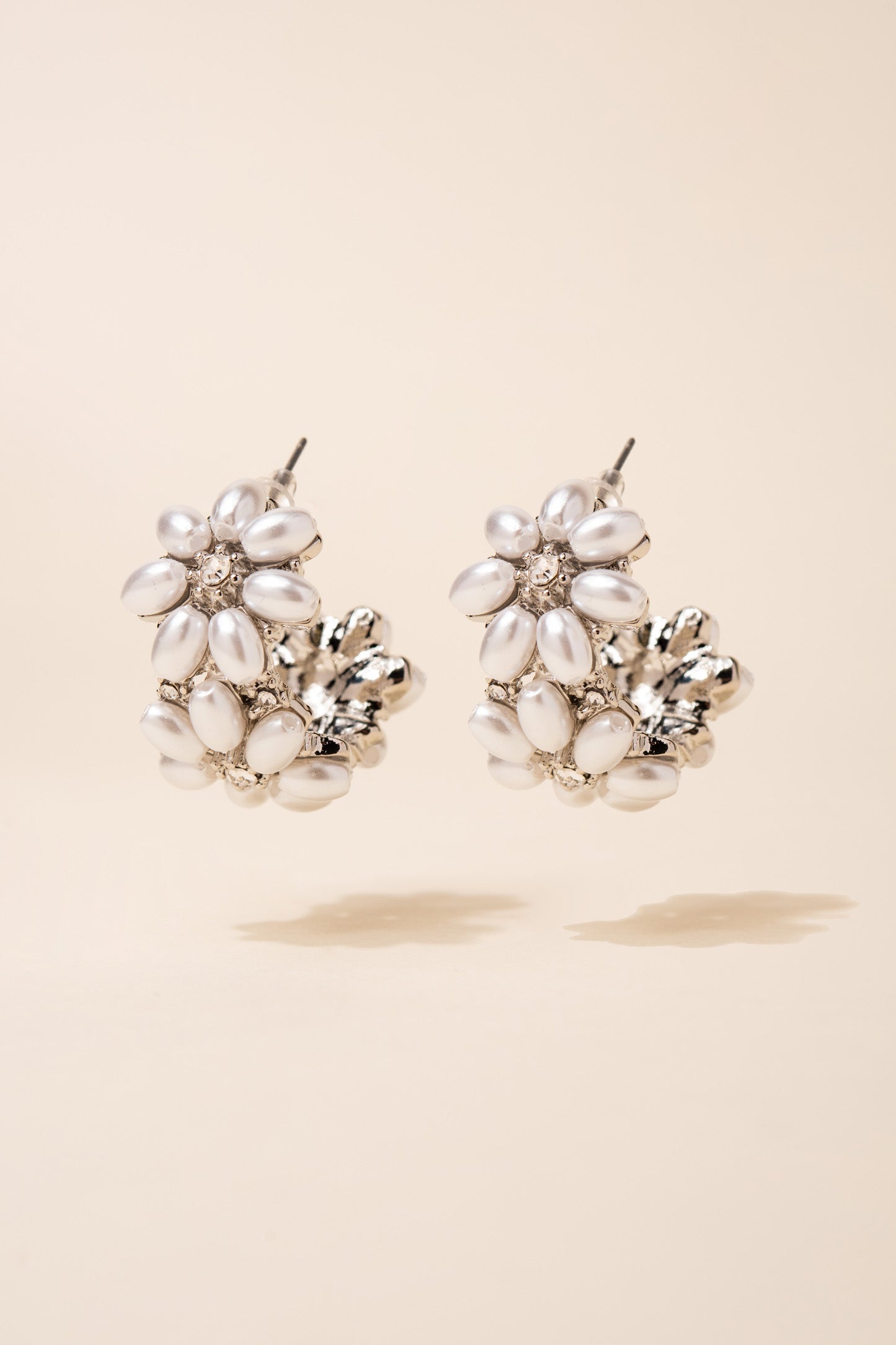 Della Floral Pearl Cluster Open Hoop Earrings