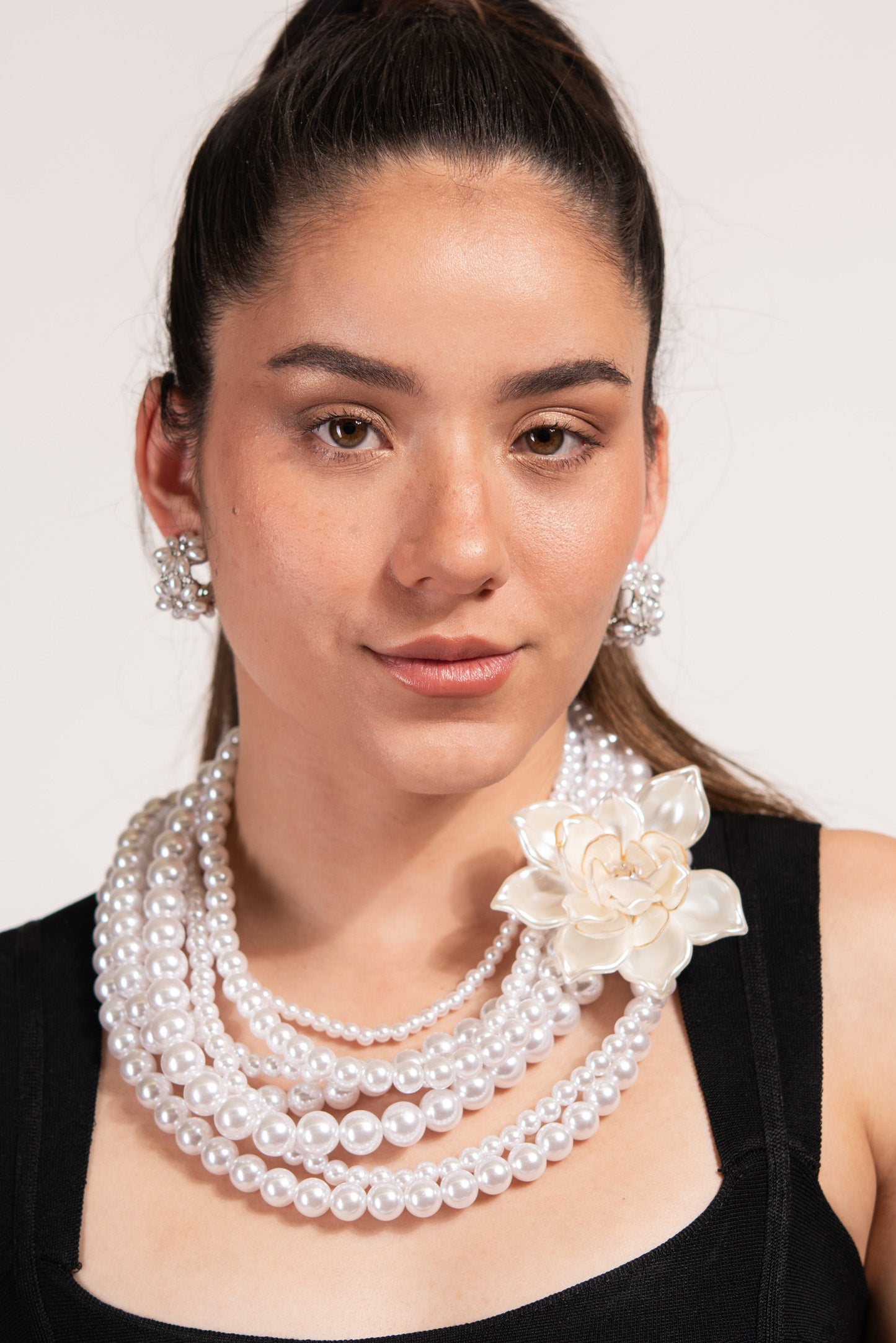 Della Floral Pearl Cluster Open Hoop Earrings