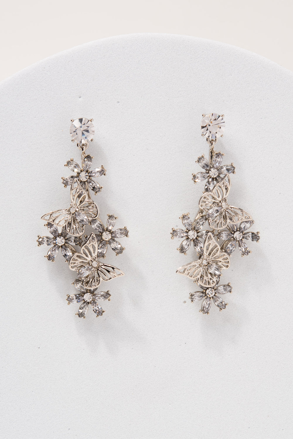Ella Butterfly Crystal Drop Earrings | Silver