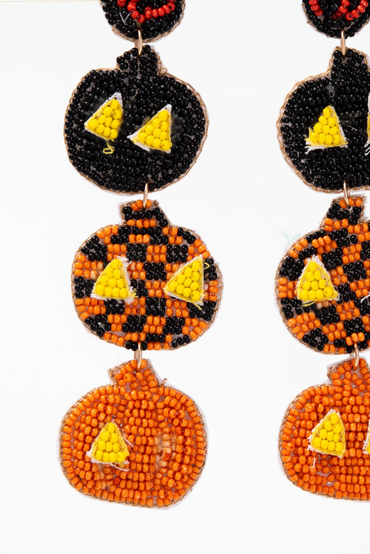 Kelly 3-Tier Jack O Lantern Beaded Drop Earrings