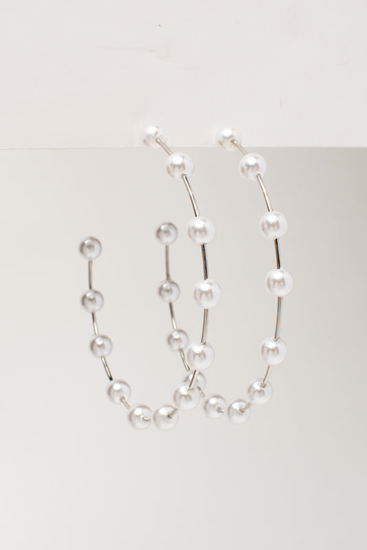 Layla Large Pearl Hoop Earrings | Silver