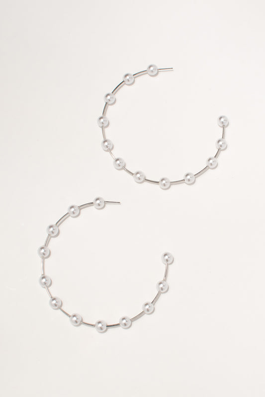 Layla Large Pearl Hoop Earrings | Silver