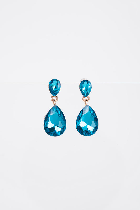 Brittany 2 Tier Drop Crystal Post Earrings | Aqua