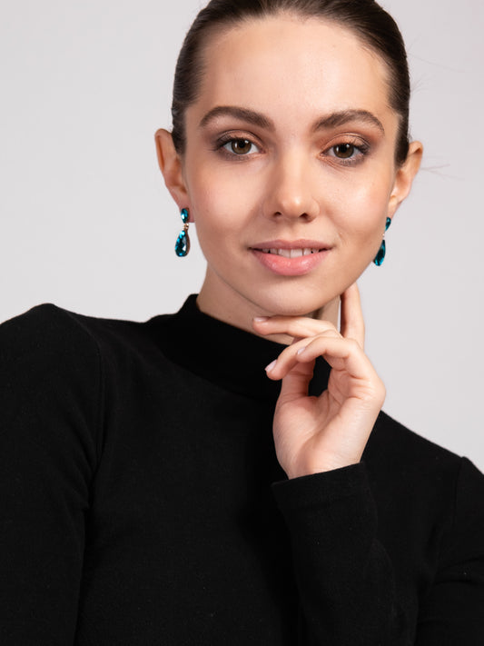 Brittany 2 Tier Drop Crystal Post Earrings | Aqua