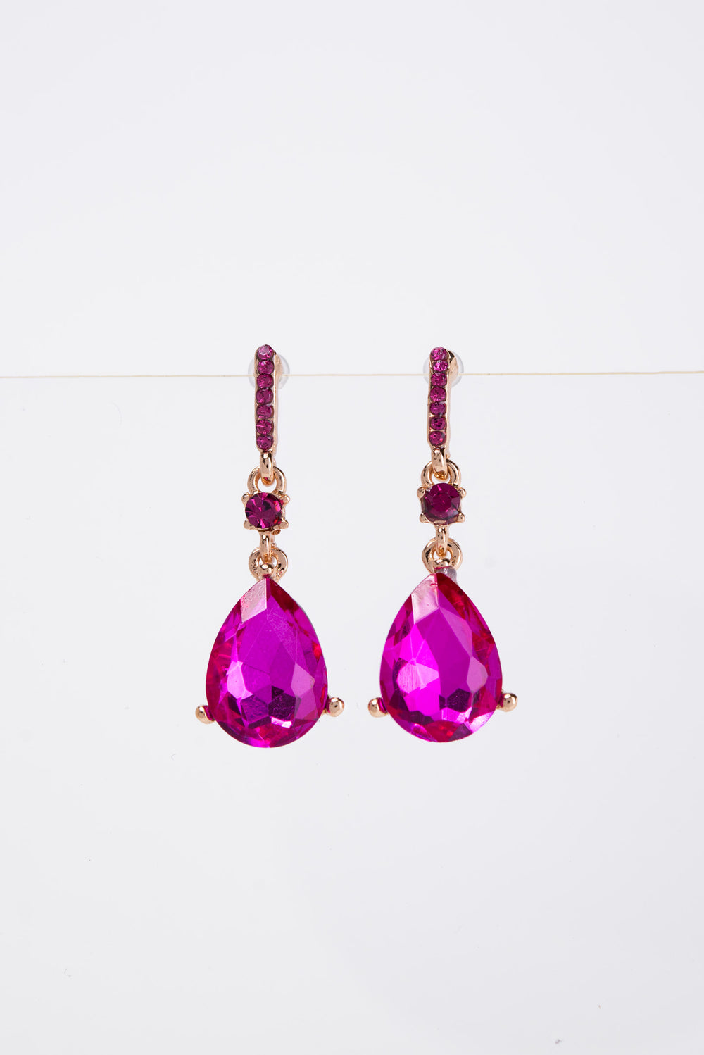 Callie Crystal Post 2 Tier Dangle Earrings | Fuchsia