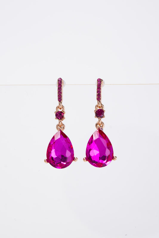 Callie Crystal Post 2 Tier Dangle Earrings | Fuchsia