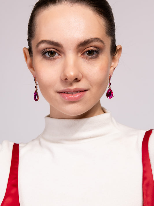 Callie Crystal Post 2 Tier Dangle Earrings | Fuchsia