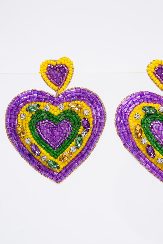Oaklyn Mardi Gras Heart Shaped Beaded Earrings