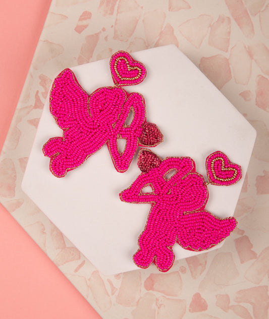 Eloise Cupid Valentine's Beaded Jeweled Earrings | Fuchsia