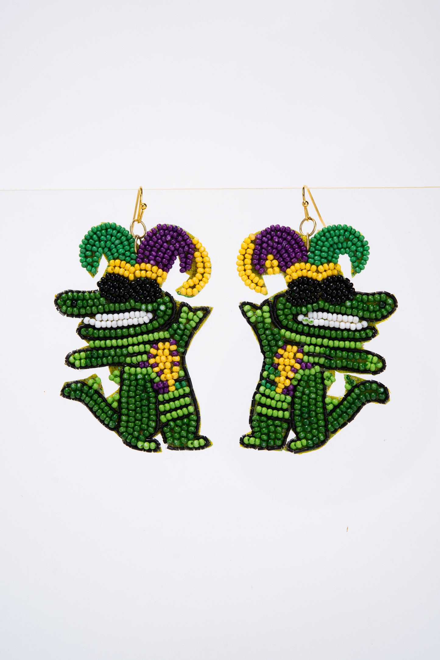 Ember Jester Hat Mardi Gras Alligator Beaded Earrings