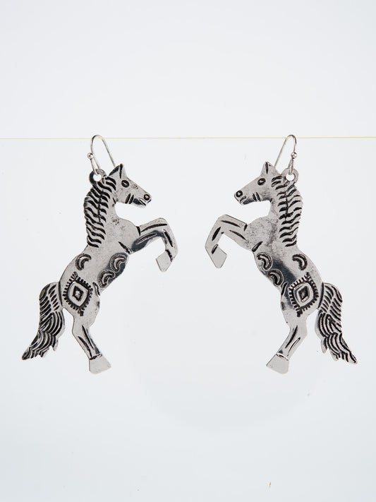 Olive Western Horse Stamping Earrings