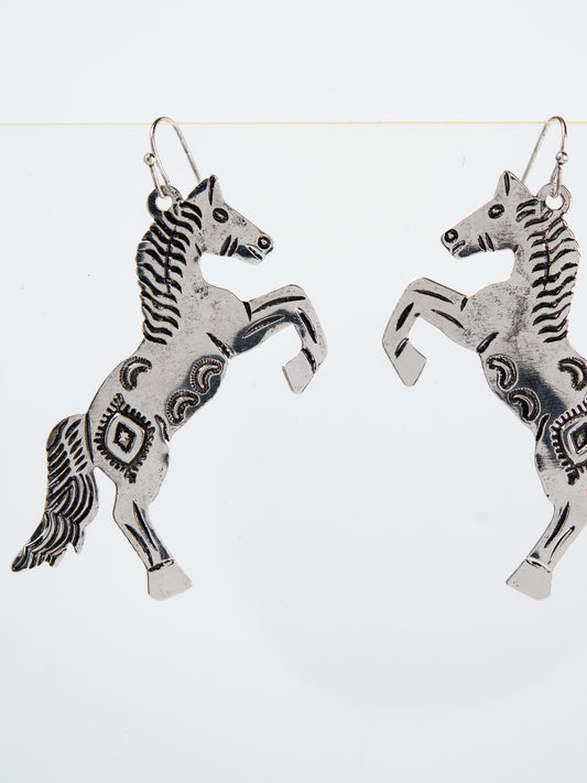 Olive Western Horse Stamping Earrings