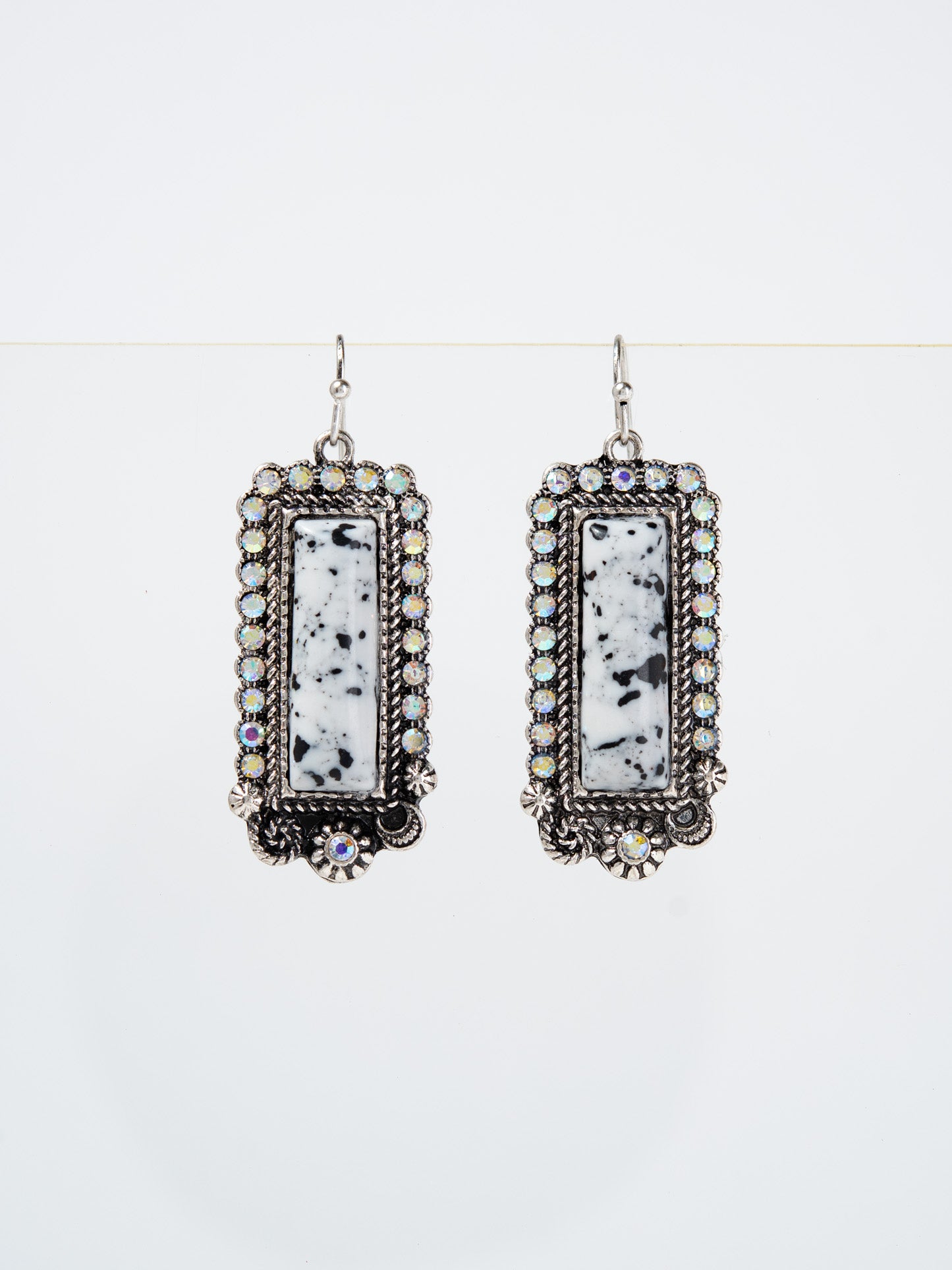 Poppy Western Hand Stone Rhinestone Dangle Earrings | White