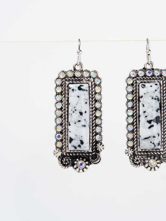 Poppy Western Hand Stone Rhinestone Dangle Earrings | White