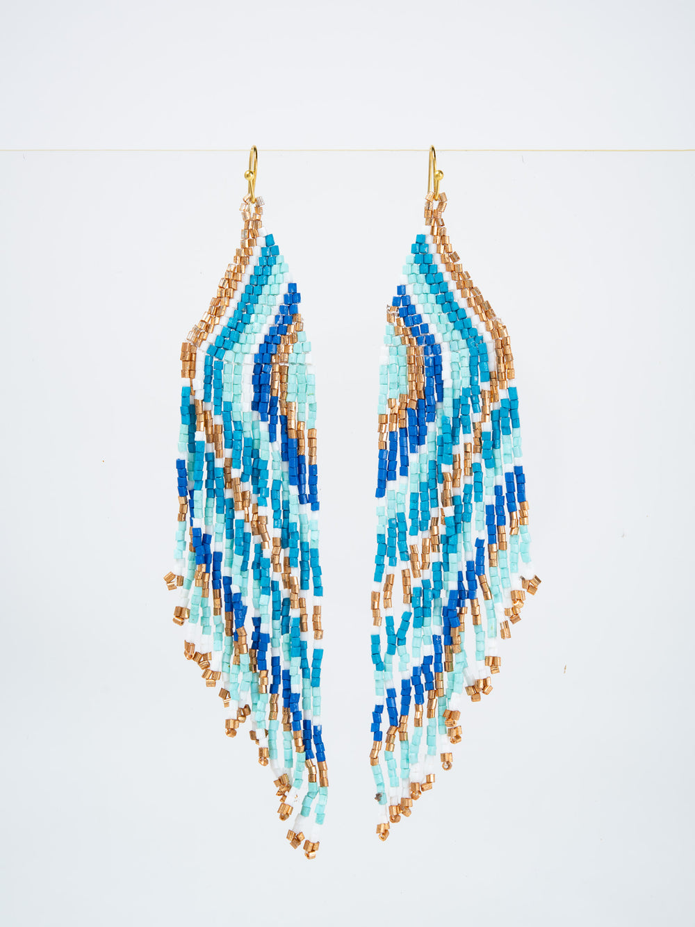 Heather Seed Bead Fringe Dangle Earrings | Blue