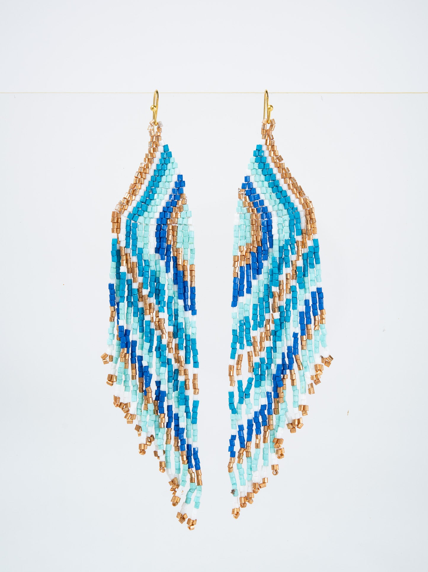 Heather Seed Bead Fringe Dangle Earrings | Blue