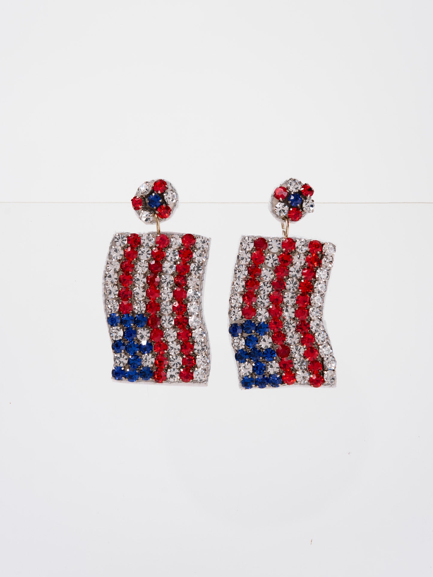 Melody Patriotic USA Flag Crystal Rhinestone Dangle Earrings