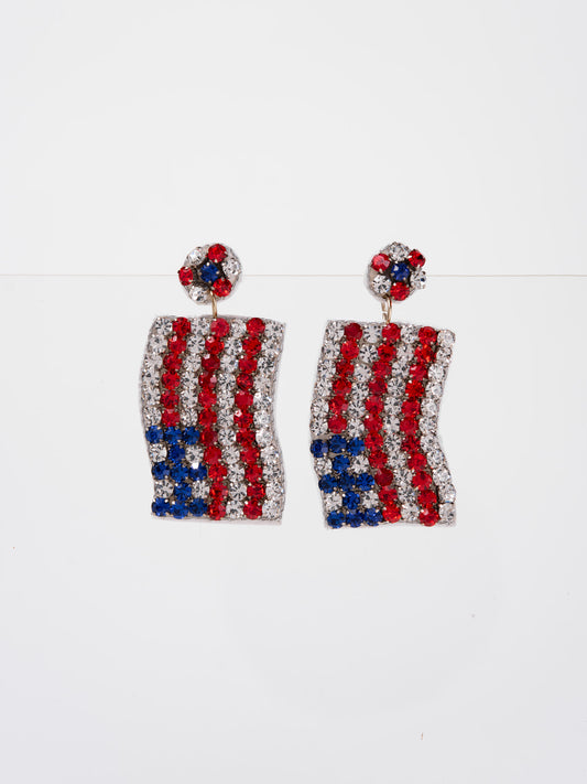 Melody Patriotic USA Flag Crystal Rhinestone Dangle Earrings