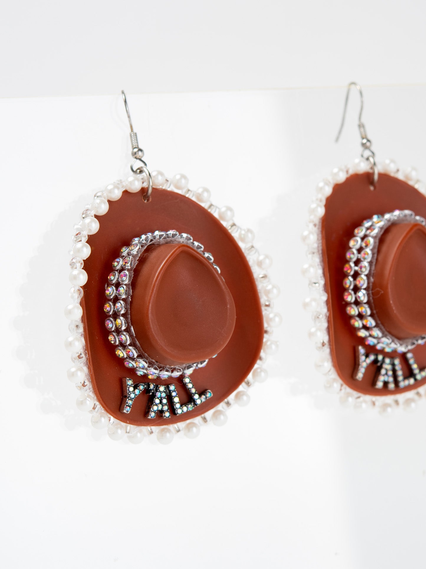 Loreli Y'ALL Western Pearl Trim Cowboy Hat Earrings