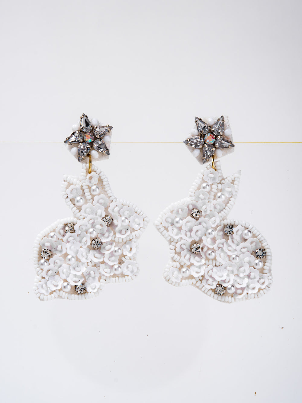 Evelyn Easter Floral Rabbit Beaded Sequin Earrings