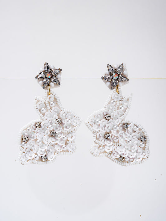 Evelyn Easter Floral Rabbit Beaded Sequin Earrings