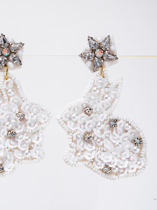 Evelyn Easter Floral Rabbit Beaded Sequin Earrings