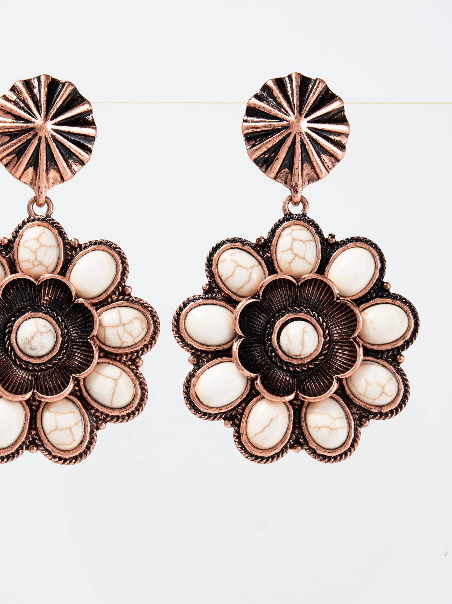 Megan Western Flower Dangle Concho Earrings