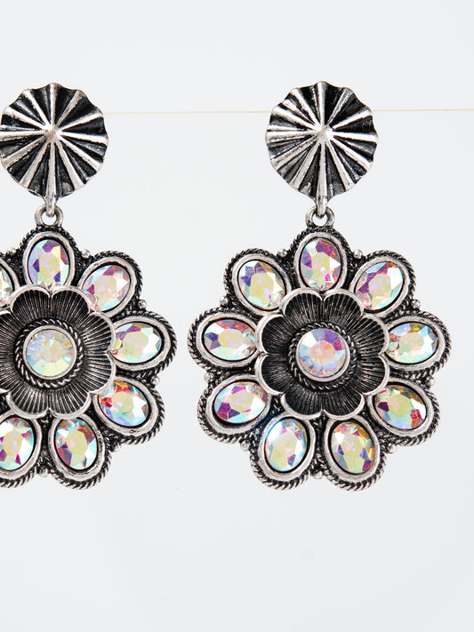 Megan Western Flower Dangle Concho Earrings | Iridescent