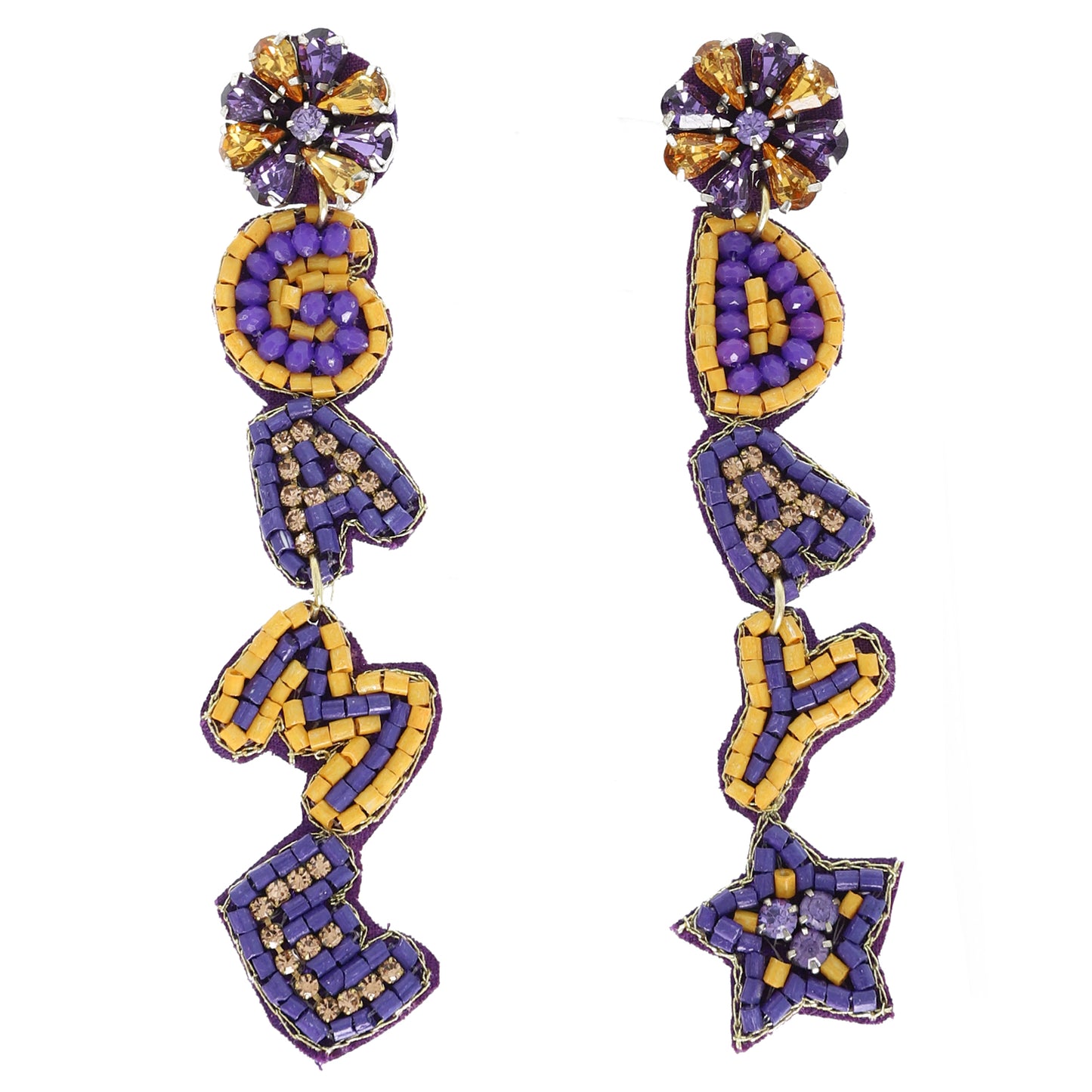 Becky Game Day Letter Beaded Rhinestone Post Earrings