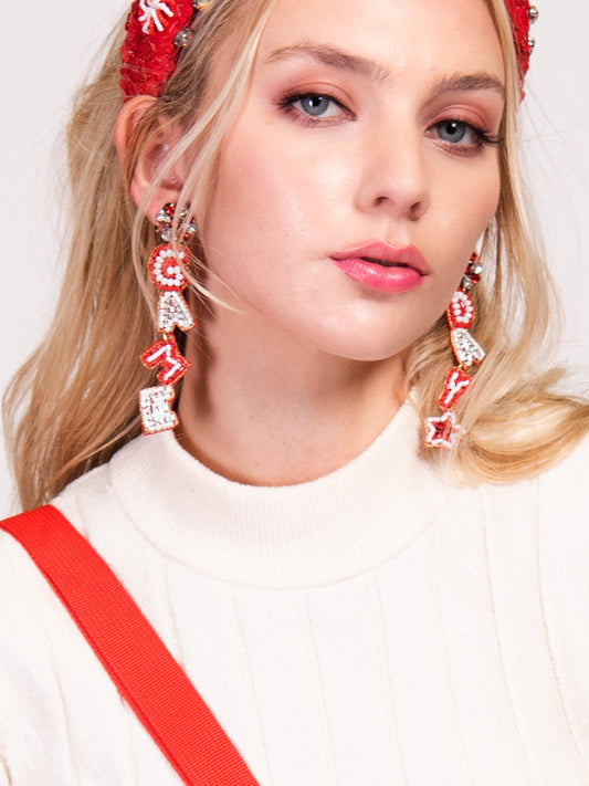 Becky Game Day Letter Beaded Rhinestone Post Earrings
