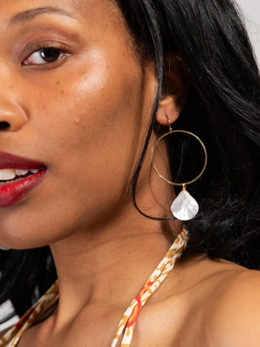 Catalina Hoop Pearl Dangle Earrings