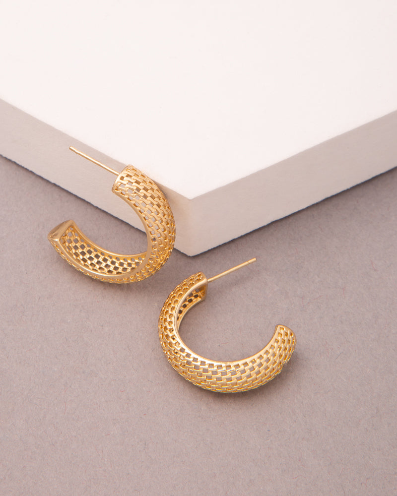 Julia Gold Plated Textured Crescent Hoop Earrings | Gold