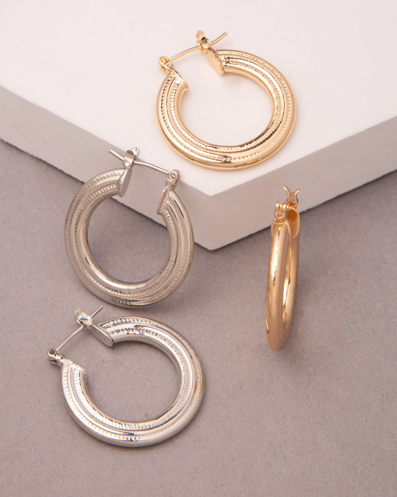 Stella Gold Plated Ribbed Hoop Earrings