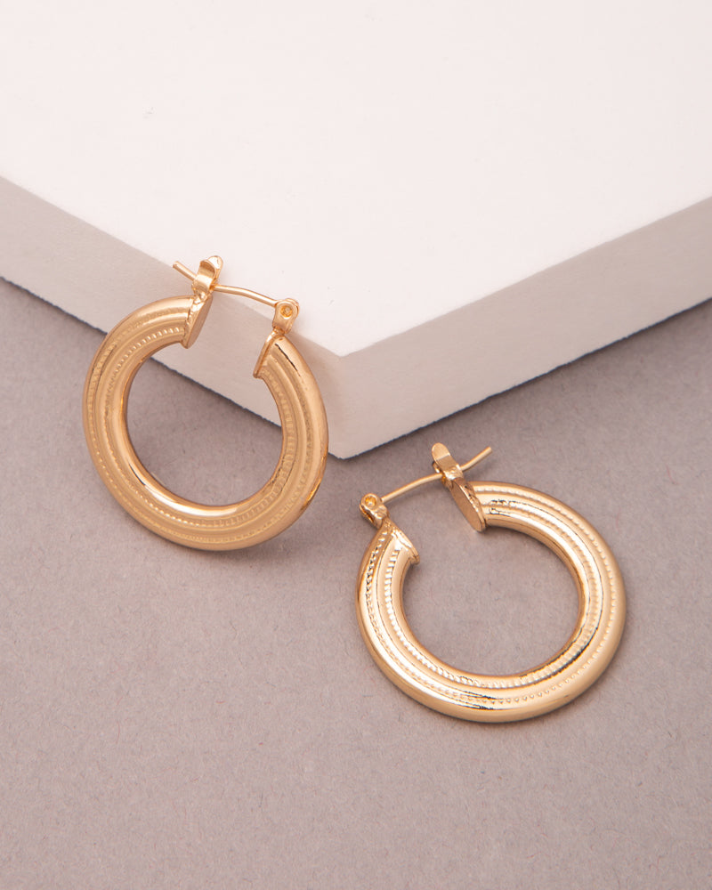 Stella Gold Plated Ribbed Hoop Earrings | Gold