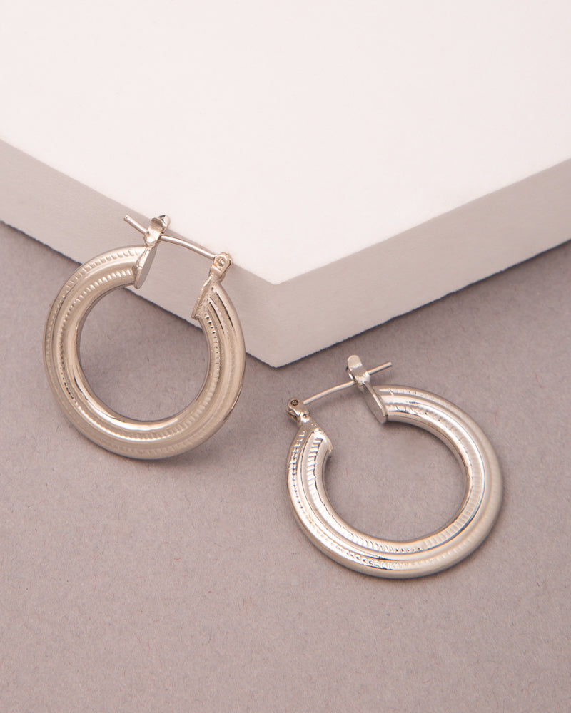 Stella Gold Plated Ribbed Hoop Earrings