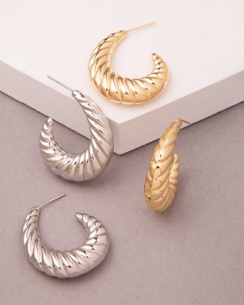 Claudia Gold Plated Textured Hoop Post Earrings