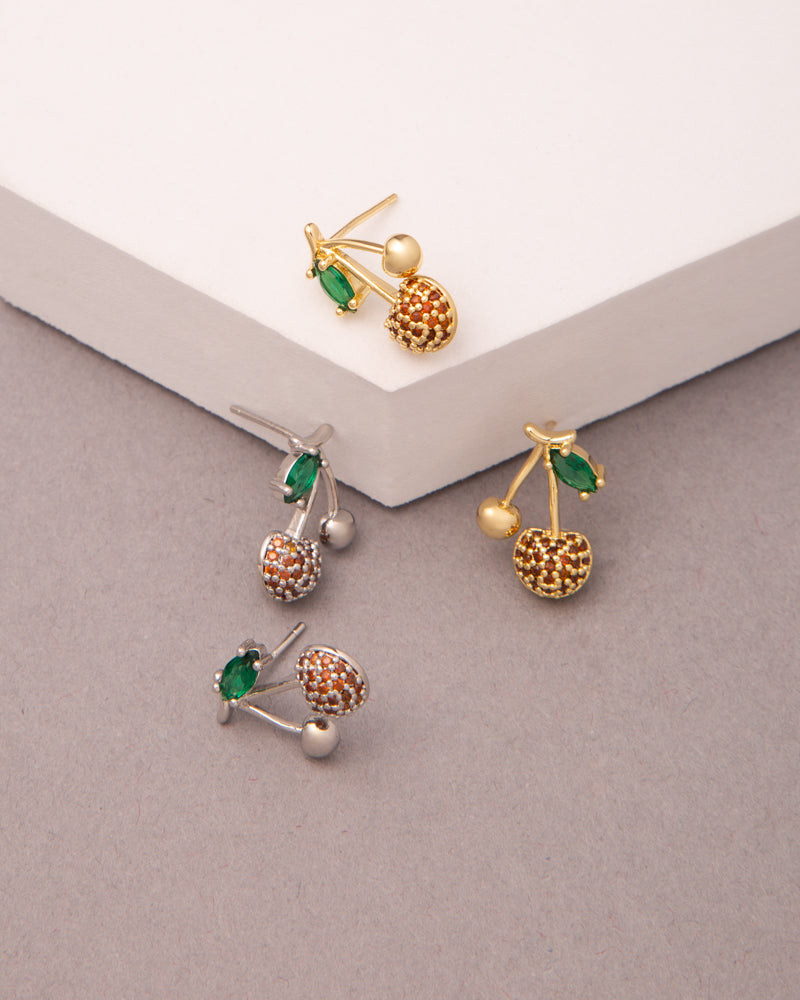 Drew Gold Plated CZ Pave Cherry Post Earrings