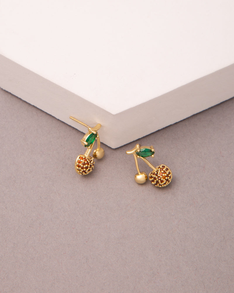 Drew Gold Plated CZ Pave Cherry Post Earrings