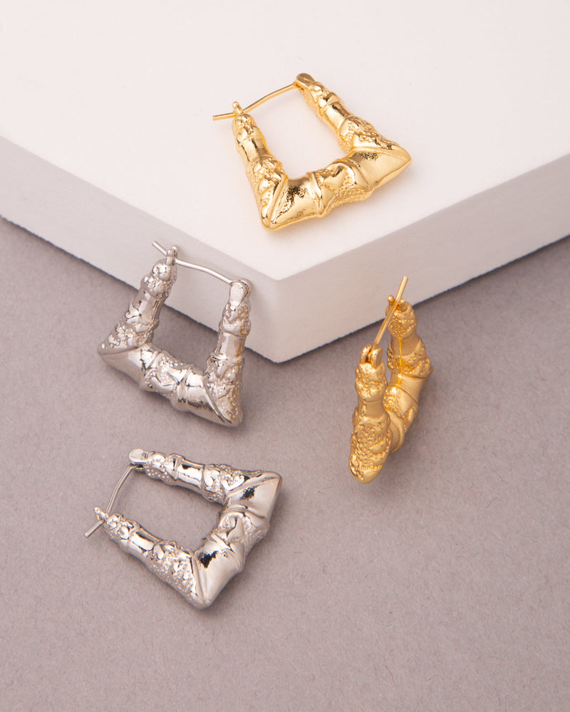 Nancy Gold Plated Angular Hoop Bamboo Earrings