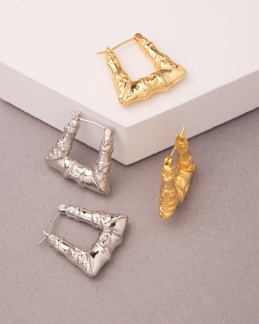 Nancy Gold Plated Angular Hoop Bamboo Earrings