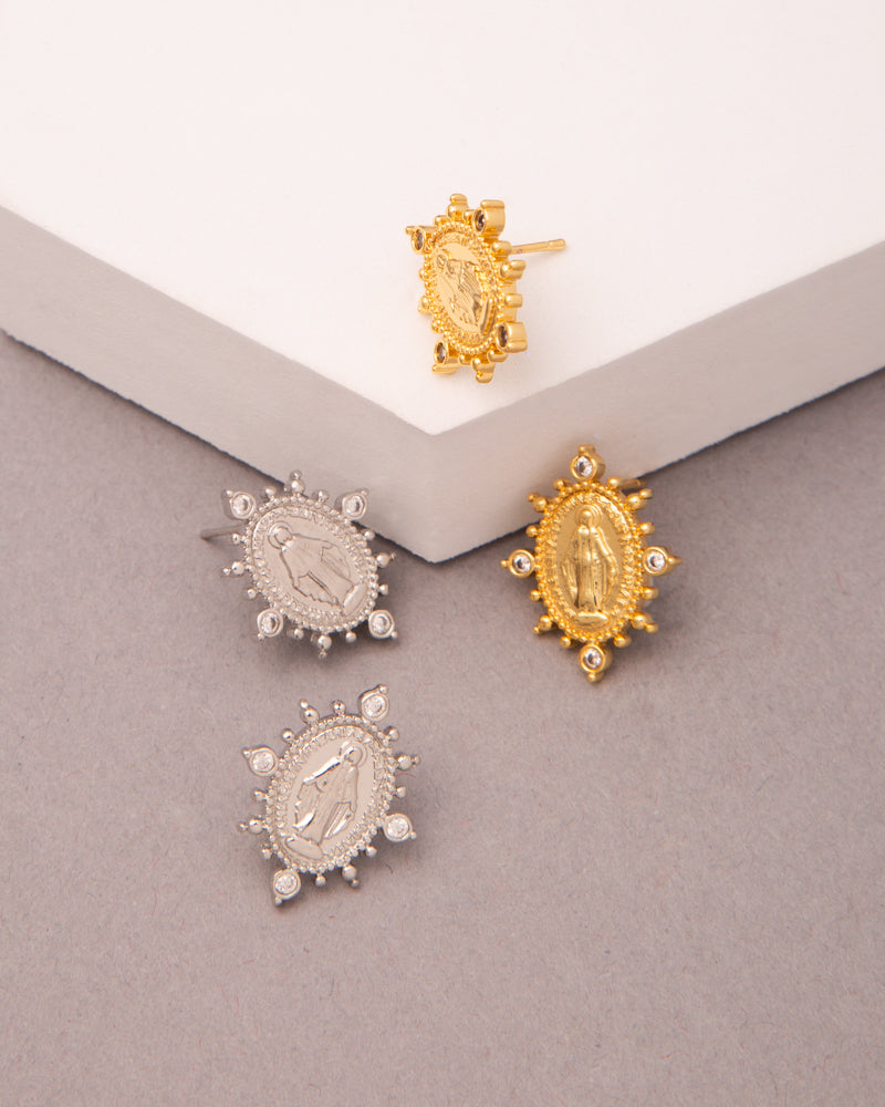 Naomi Gold Plated CZ Virgin Mary Earrings