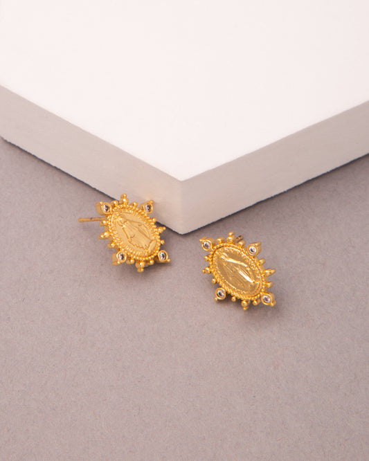 Naomi Gold Plated CZ Virgin Mary Earrings | Gold