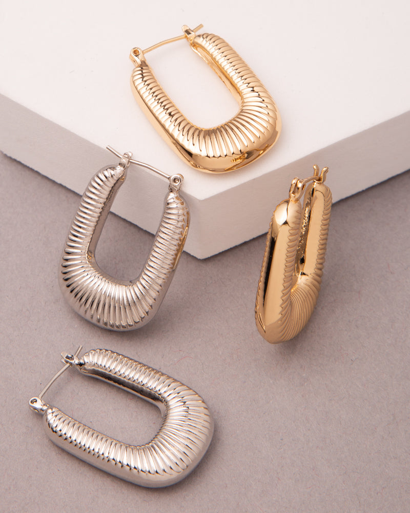 Brandy Gold Plated Ribbed Oval Hoop Earrings