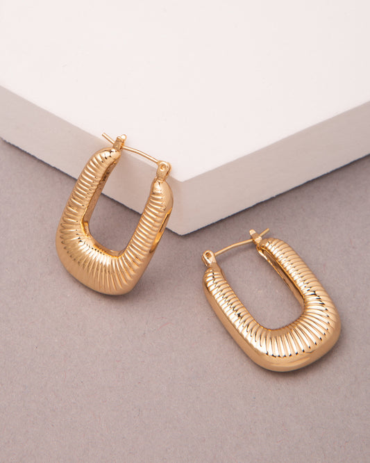Brandy Gold Plated Ribbed Oval Hoop Earrings | Gold
