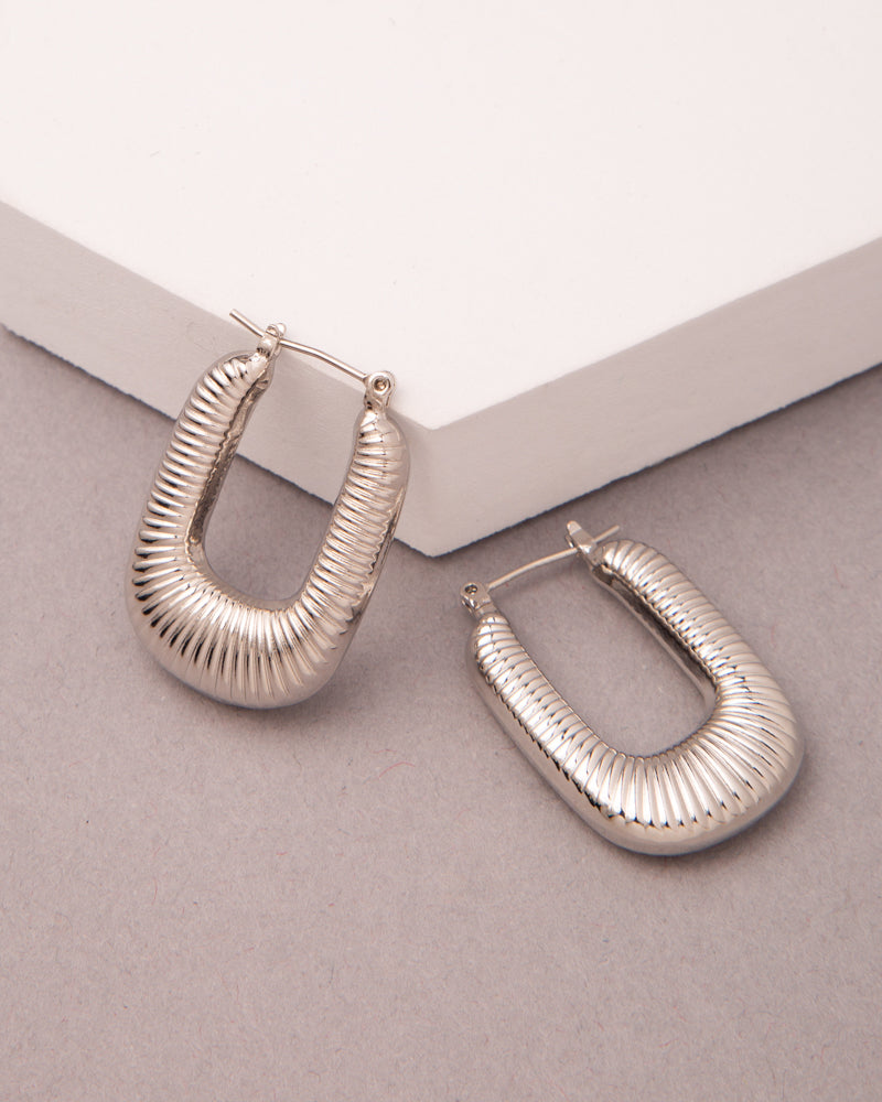 Brandy Gold Plated Ribbed Oval Hoop Earrings