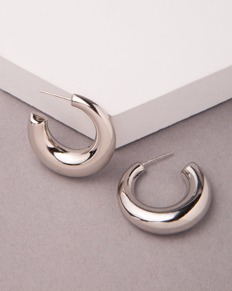 Natalie Gold Plated Chunky Tube Hoop Earrings | Silver