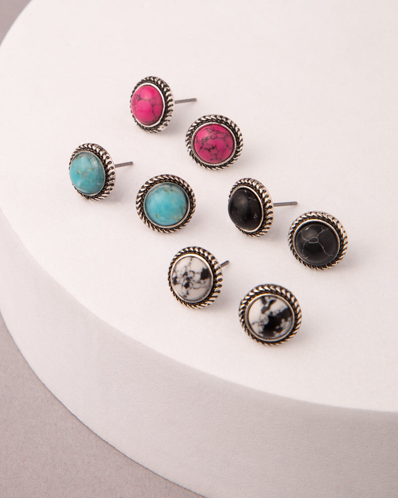 Victoria Western Turquoise Button Post Earrings